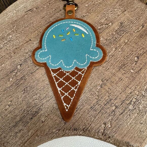 HAPPY TEAL PORTLAND Leather Ice Cream Scoop Purse Charm FAST SHIP PLG KEYCHAIN - Picture 2 of 3